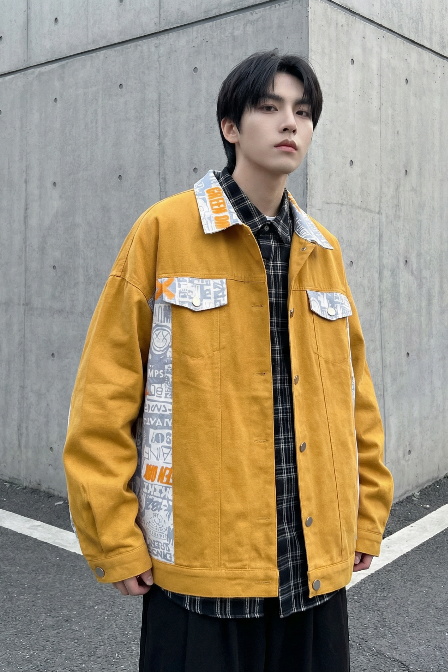 现货2026春季痞帅拼接设计感翻领夹克高级感潮流外套J24-P75,男装夹克,星座1017