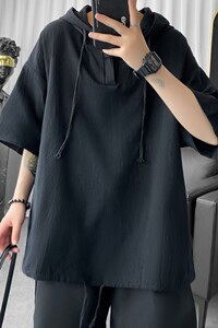 2023港风宽松套头连帽慵懒风卫衣男短袖T恤 1017-3761-P38图片