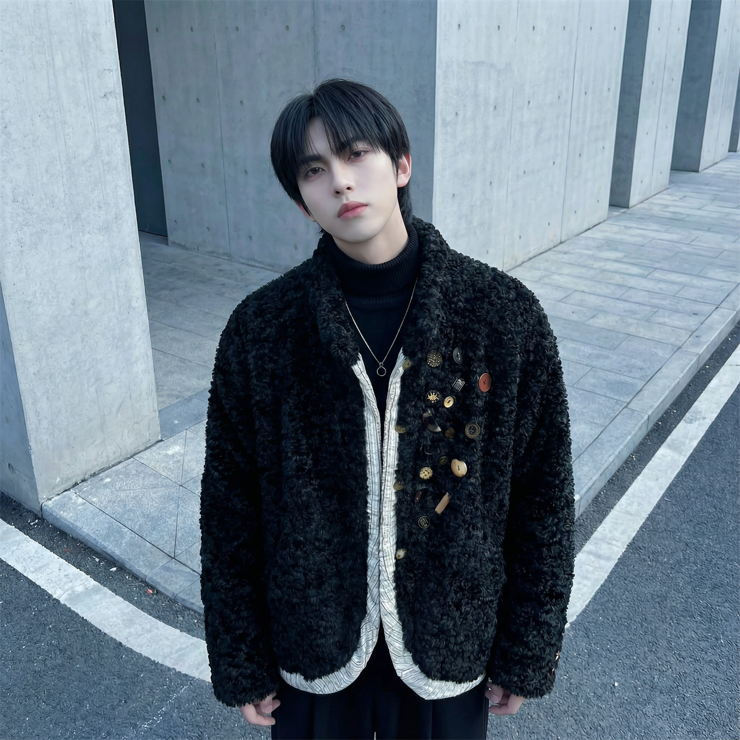 现货手工制扣古布保暖上衣设计感小众羊羔绒外套M7811-P128，男装棉衣，星座1017