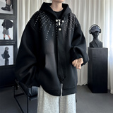 现货小众烫钻可拆卸领带设计连帽卫衣重磅宽松慵懒外套W2056-P89，女装短外套，星座1017