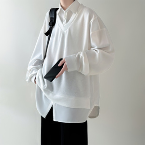 现货假两件长袖衬衫宽松衬衣港风休闲百搭上衣 GZ25-P58，男装衬衫，星座1017