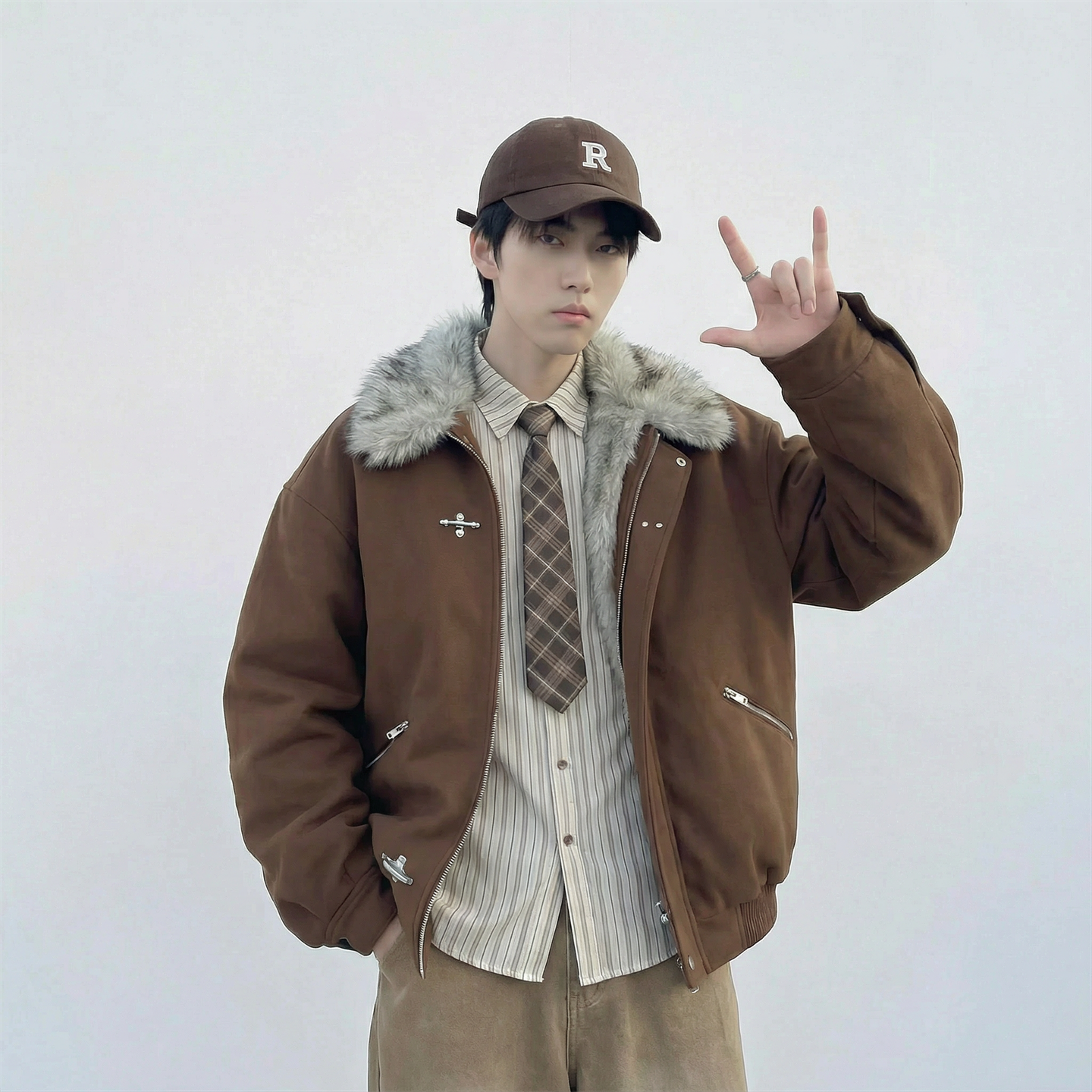 现货毛领复古（仿貂毛领）秋冬季座山雕夹克棉服外套男Q664-P148，男装夹克，星座1017