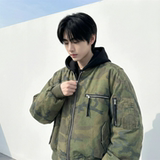 现货迷彩假两件棉服重磅水洗飞行服街头风外套M9881-P148，男装棉衣，星座1017