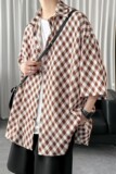 2023夏季慵懒风格子设计短袖衬衫复古港味BF衬衣1017-CC76-P38，男装衬衫，星座1017