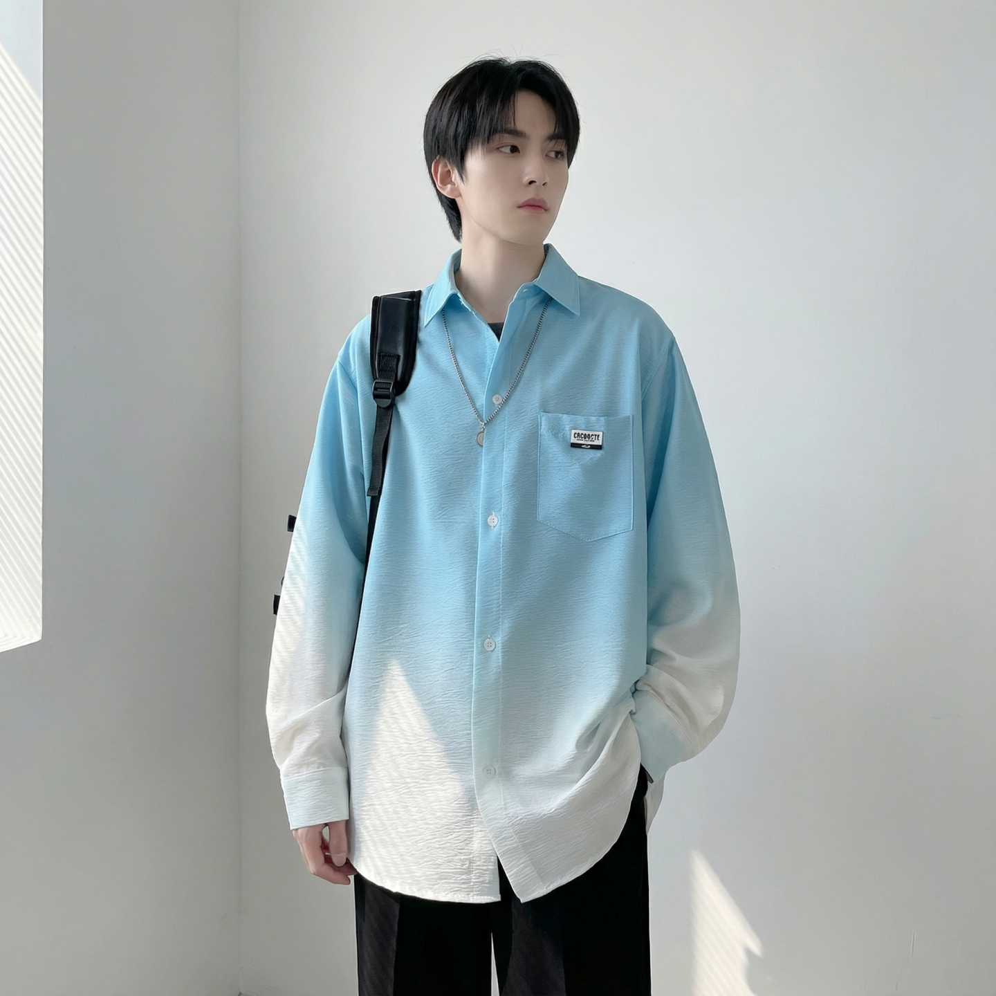 2026现货渐变长袖衬衫水洗褶皱宽松潮流休闲衬衣DS651-P58，男装衬衫，星座1017