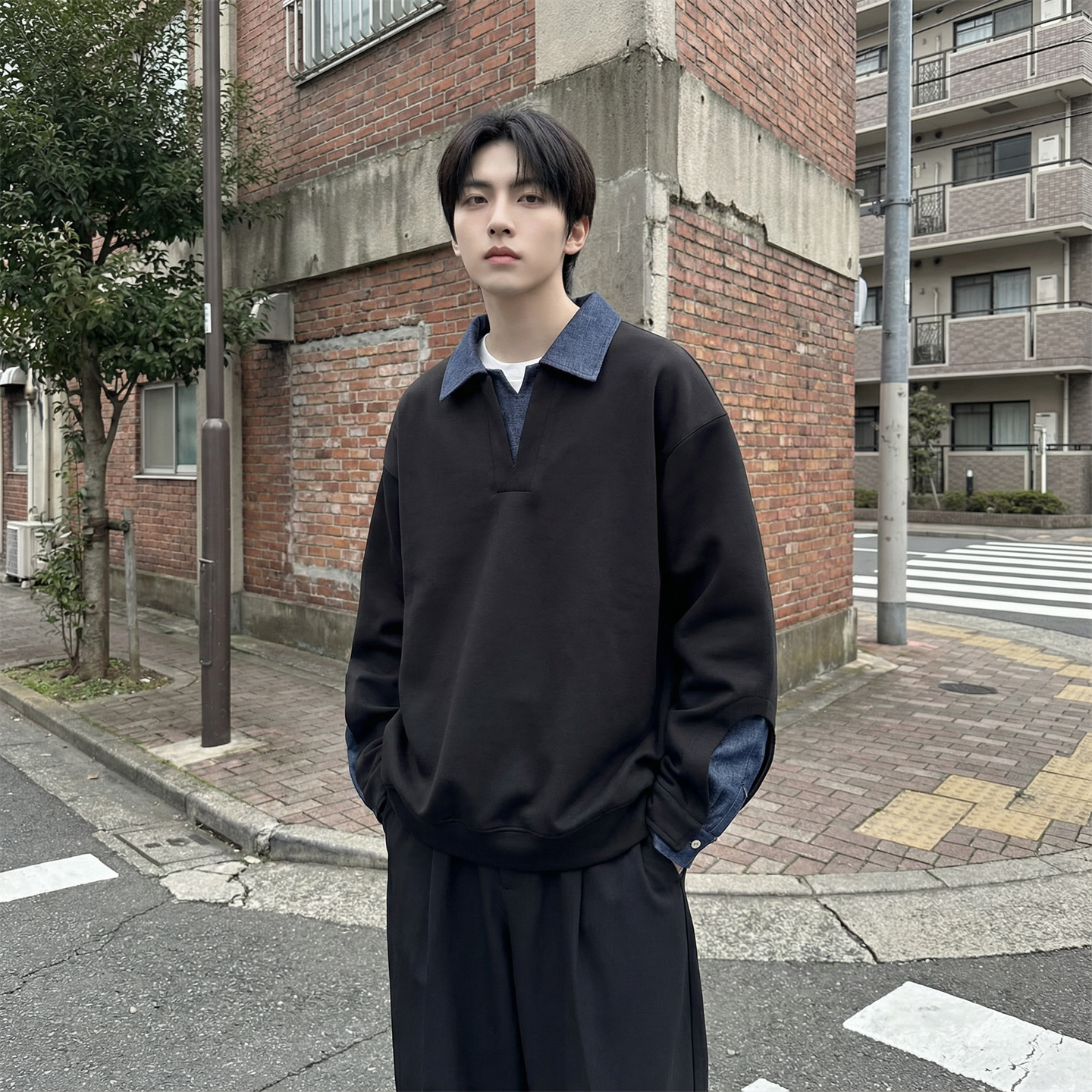 现货春季新款翻领高级感衬衫领上衣长袖卫衣男装潮WY212-P68,男装衬衫,星座1017