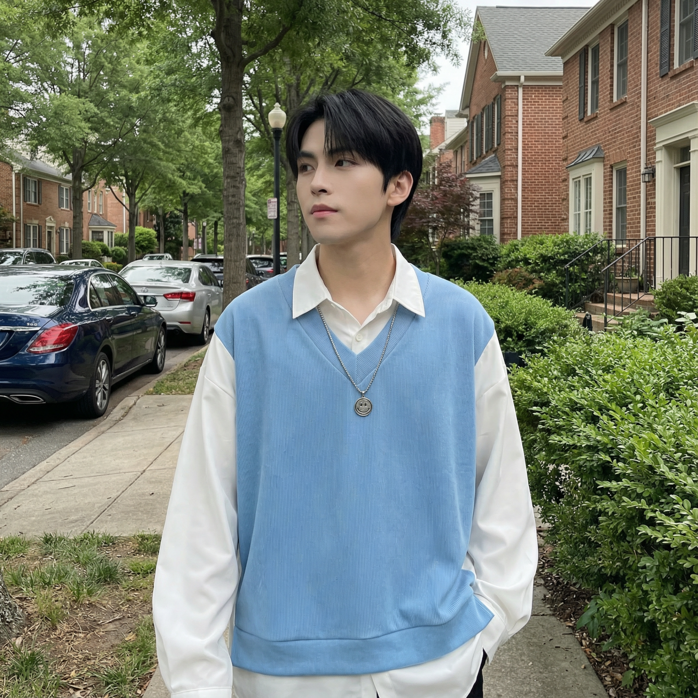 现货假两件长袖衬衫宽松衬衣港风休闲百搭上衣GK25-P58，男装衬衫，星座1017