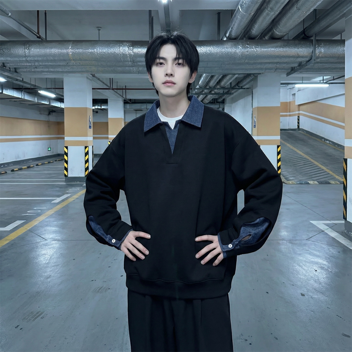 现货春季新款翻领高级感衬衫领上衣长袖卫衣男装潮WY212-P68，男装衬衫，星座1017