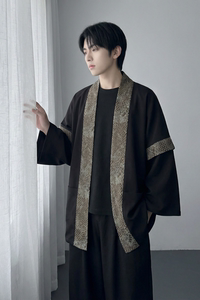 现货 春秋风蟒纹印花拼接男士道袍汉服 D3206-P78图片