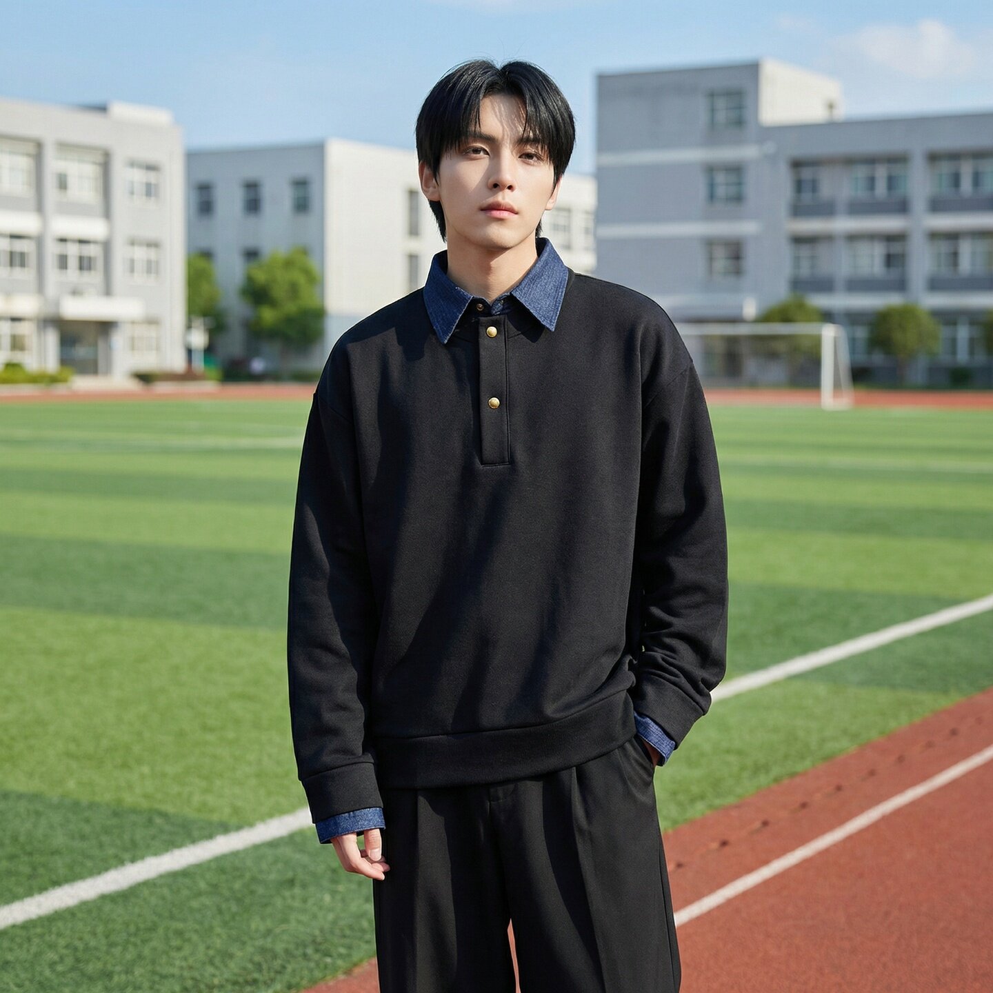 新款现货男装设计感艺术假两件卫衣男内搭上衣CR472-P68，男装卫衣，星座1017