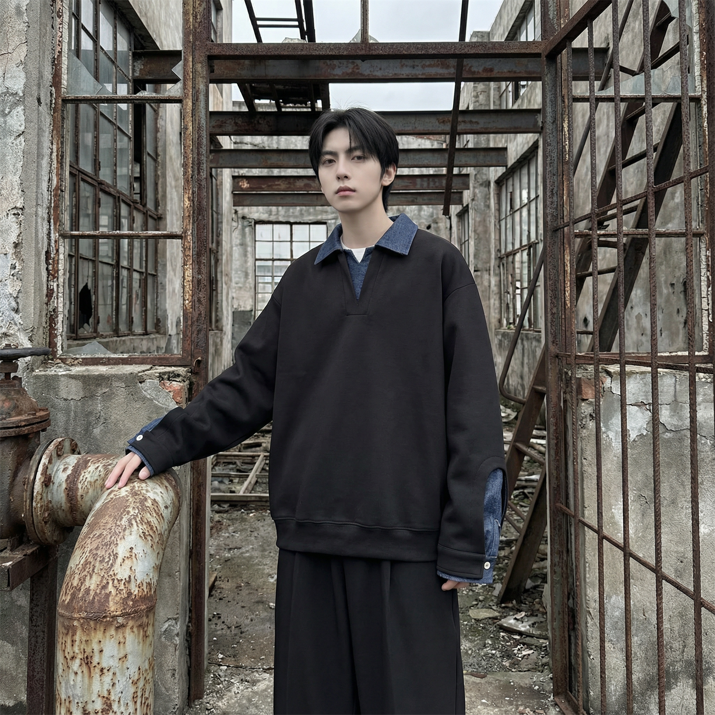 现货春季新款翻领高级感衬衫领上衣长袖卫衣男装潮WY212-P68,男装衬衫,星座1017