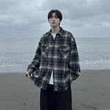 现货2026春复古美式格子长袖衬衫毛边宽松衬衣SC245-P58，男装衬衫，星座1017