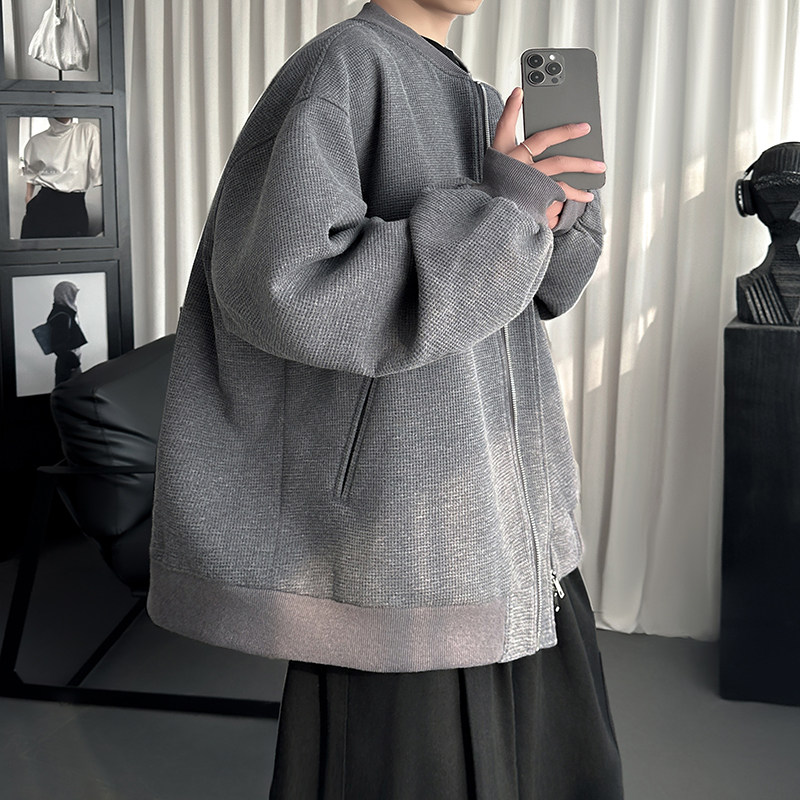 春款日系痞帅华夫格宽松休闲棒球立领夹克衫外套NJ828-P89,男装夹克,星座1017