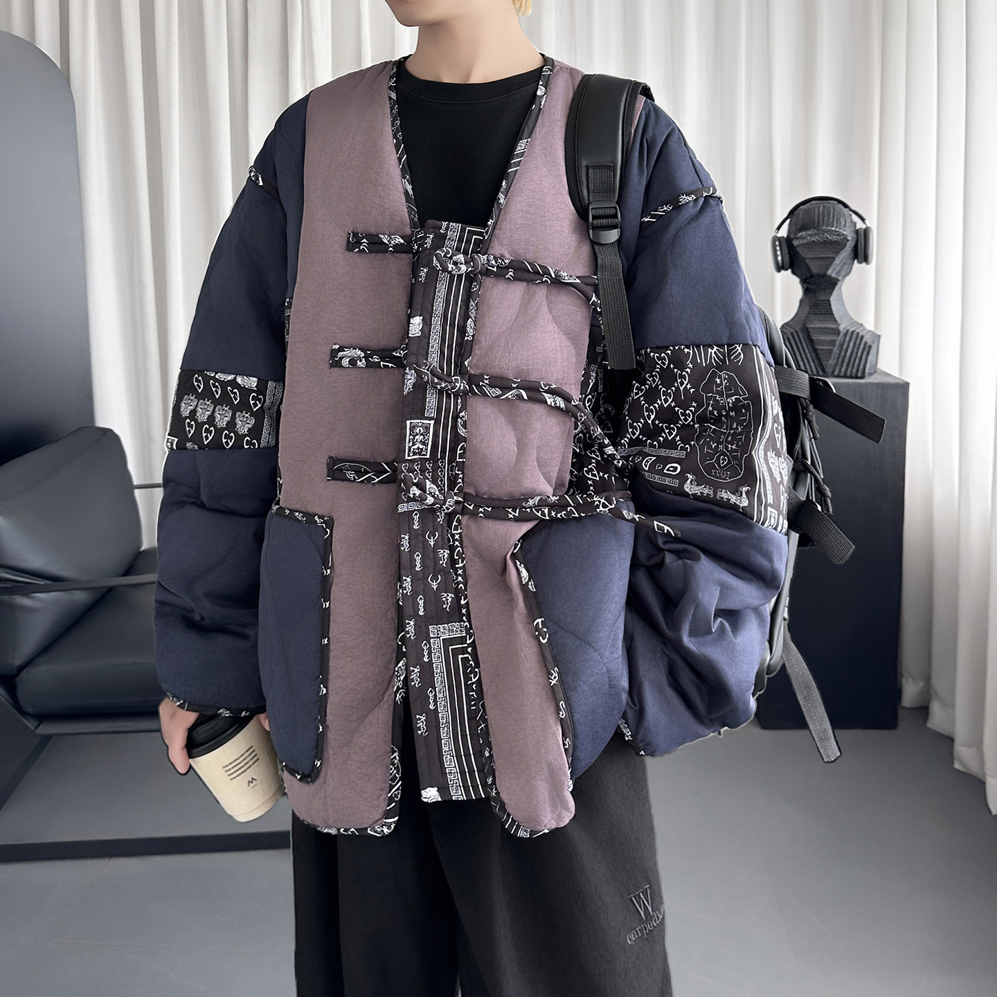 新中式盘扣男女撞色拼接设计潮流风外套H1615-P118,女装短外套,星座1017