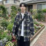 现货2026春复古美式格子长袖衬衫毛边宽松衬衣SC245-P58，男装衬衫，星座1017