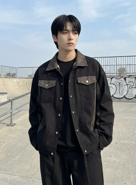 现货 2026春季痞帅拼接设计感翻领夹克高级感潮流外套  J46-P75