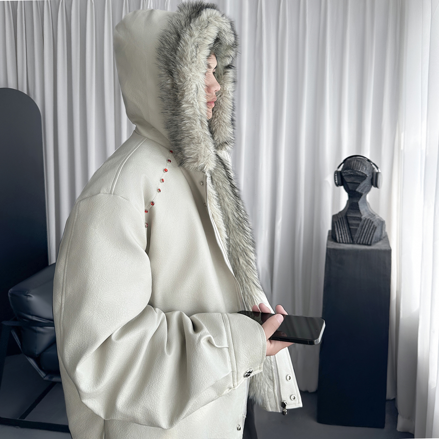 重磅座山雕加绒加厚皮衣连帽毛领棉服短宽外套 M3181-P158