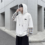 现货春季连帽卫衣男潮牌ins假两件拼接格子慵懒风W8212-P68，男装卫衣，星座1017