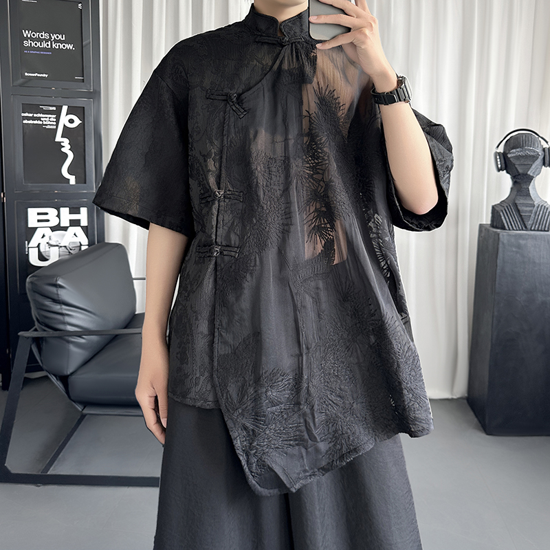 新中式上衣夏季新款刺绣提花衬衫设计感风短袖衬衣ST296-P78，商品下架区商品下架区，星座1017