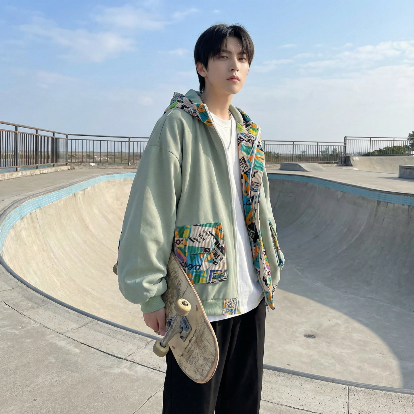 现货春款潮流涂鸦拼接夹克开衫连帽外套WT23-P75控96,男装夹克,星座1017