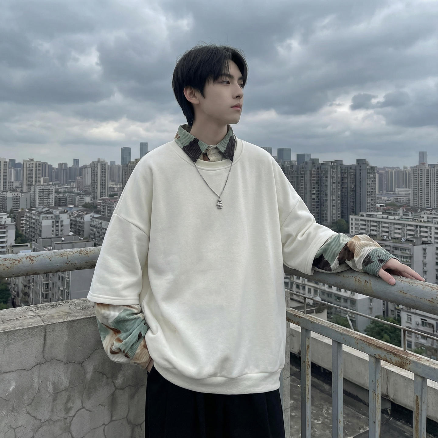 现货慵懒假两件衬衫领卫衣日系情侣碎花上衣A881-P65，男装衬衫，星座1017