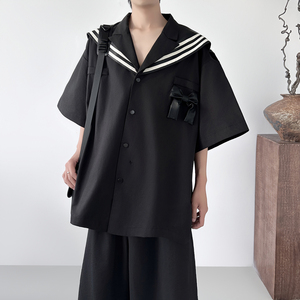 现货水手服DK学院风衬衫复古海军领皮蝴蝶结宽松男上衣 D382-P58图片