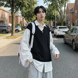 现货假两件长袖衬衫宽松衬衣港风休闲百搭上衣GK25-P58，男装衬衫，星座1017