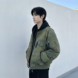 现货迷彩假两件棉服重磅水洗飞行服街头风外套M9881-P148，男装棉衣，星座1017