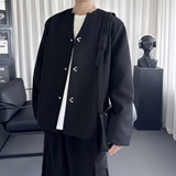 新货金属扣小众设计高级感痞帅宽松垫肩夹克外套上衣F2102-P118，男装夹克，星座1017