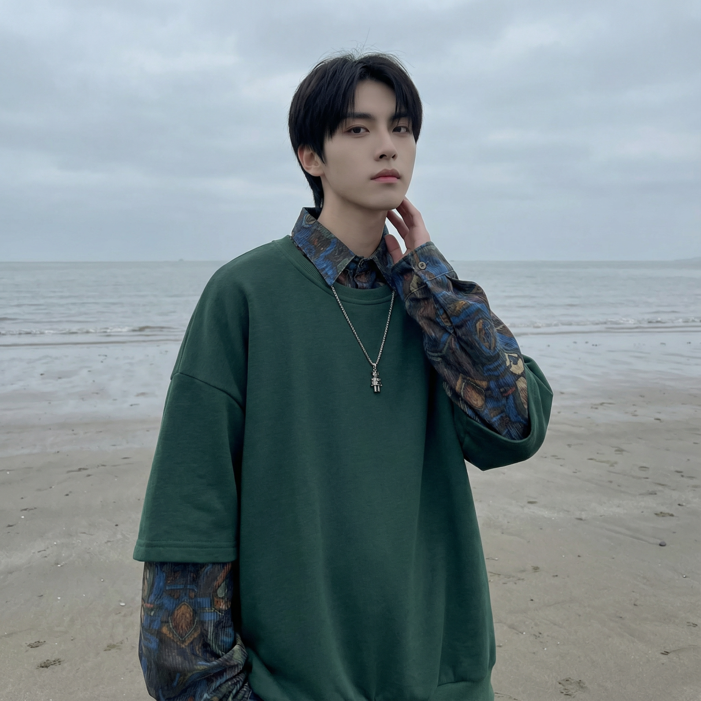 现货慵懒假两件衬衫领卫衣日系情侣碎花上衣A881-P65，男装衬衫，星座1017