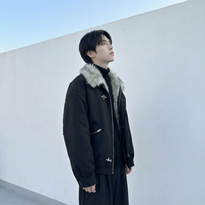 现货毛领复古（仿貂毛领）秋冬季座山雕夹克棉服外套男 Q664-P148图片