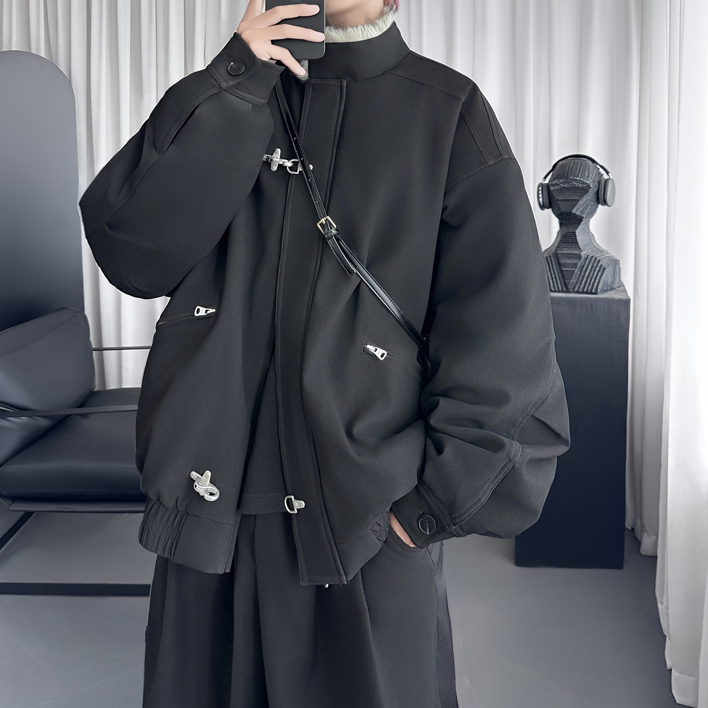 毛领复古（仿貂毛领）秋冬季座山雕夹克棉服外套男Q6064-P148，男装夹克，星座1017