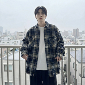 现货 2026春复古美式格子长袖衬衫毛边宽松衬衣 SC245-P58图片