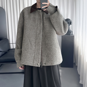 灯芯绒翻领夹克 千鸟格短款羊毛混纺夹克外套 Q3731-P138，男装夹克，星座1017