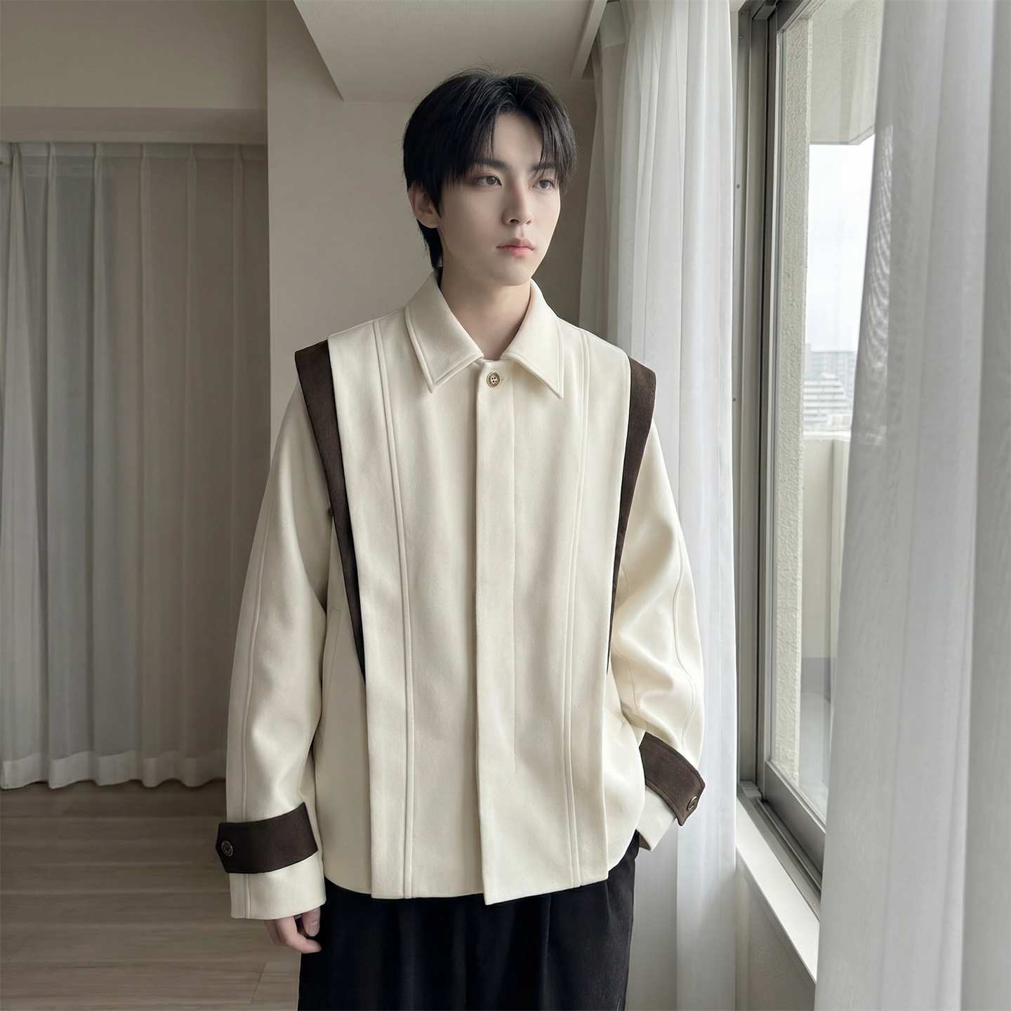 现货新款春季飞肩撞色夹克外套男设计感痞帅上衣 JK905-P108图片