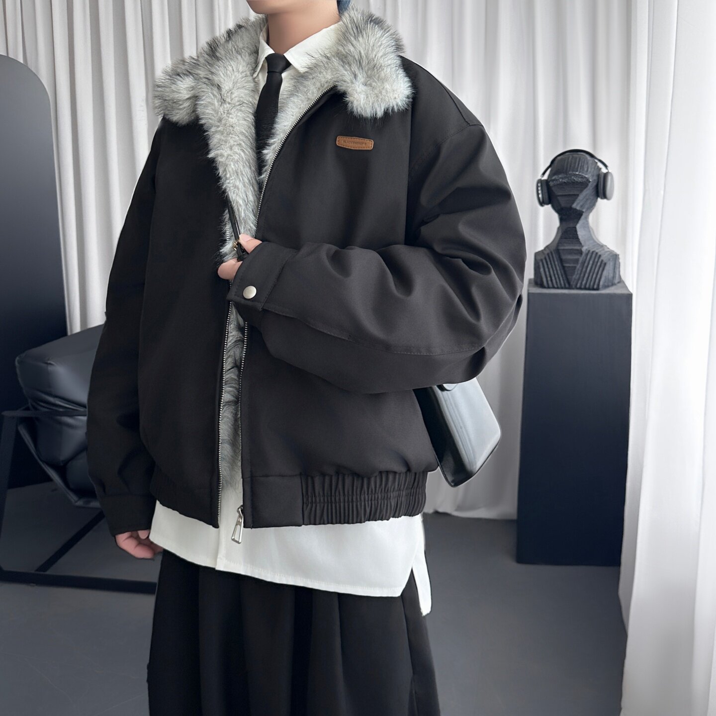 美式复古毛领座山雕立领棉服男冬季加厚工装保暖外套M2232-P138,男装棉衣,星座1017