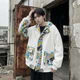 现货春款潮流涂鸦拼接夹克开衫连帽外套WT23-P75控96，男装夹克，星座1017