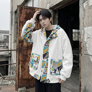 现货春款潮流涂鸦拼接夹克开衫连帽外套 WT23-P75 控96，男装夹克，星座1017