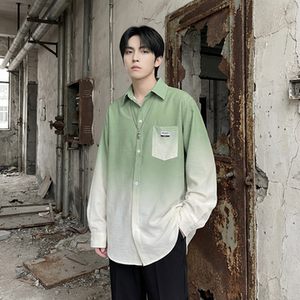 2026现货渐变长袖衬衫水洗褶皱宽松潮流休闲衬衣 DS651-P58，男装衬衫，星座1017