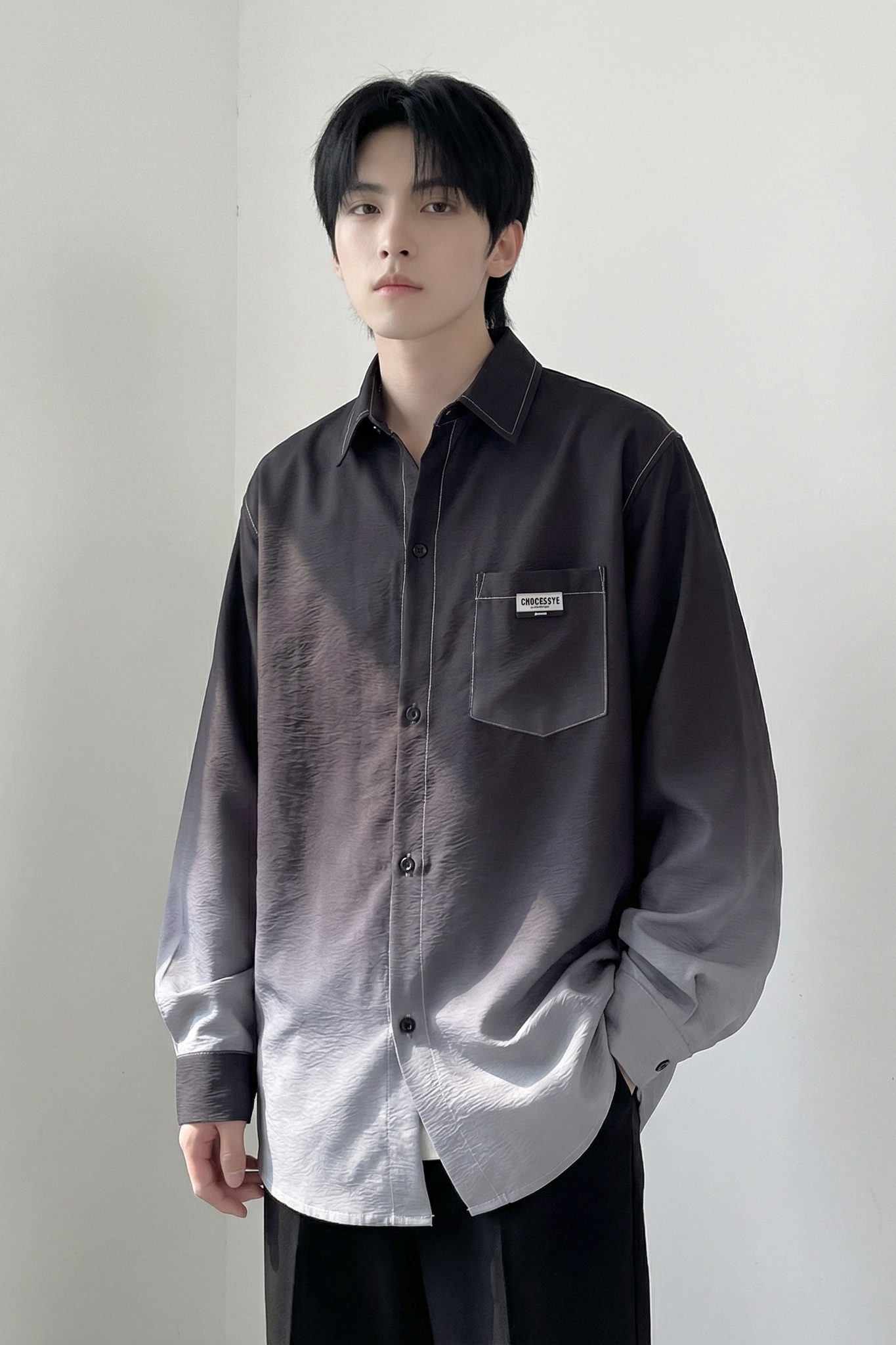 2026现货渐变长袖衬衫水洗褶皱宽松潮流休闲衬衣DS651-P58,男装衬衫,星座1017