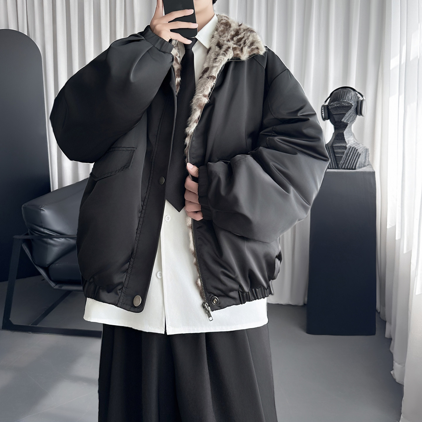 美式座山雕棉服男款冬季立领设计穿豹纹加厚外套M6092-P138,男装棉衣,星座1017