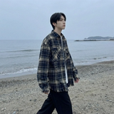 现货2026春复古美式格子长袖衬衫毛边宽松衬衣SC245-P58，男装衬衫，星座1017