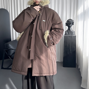 抗静电防泼水保暖座山雕毛领连帽派克棉服中长款 M2733-P158图片