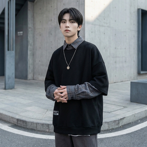 现货 2026春款假两件卫衣衬衫领复古vibe格子美式外套 A5613-P65，男装衬衫，星座1017