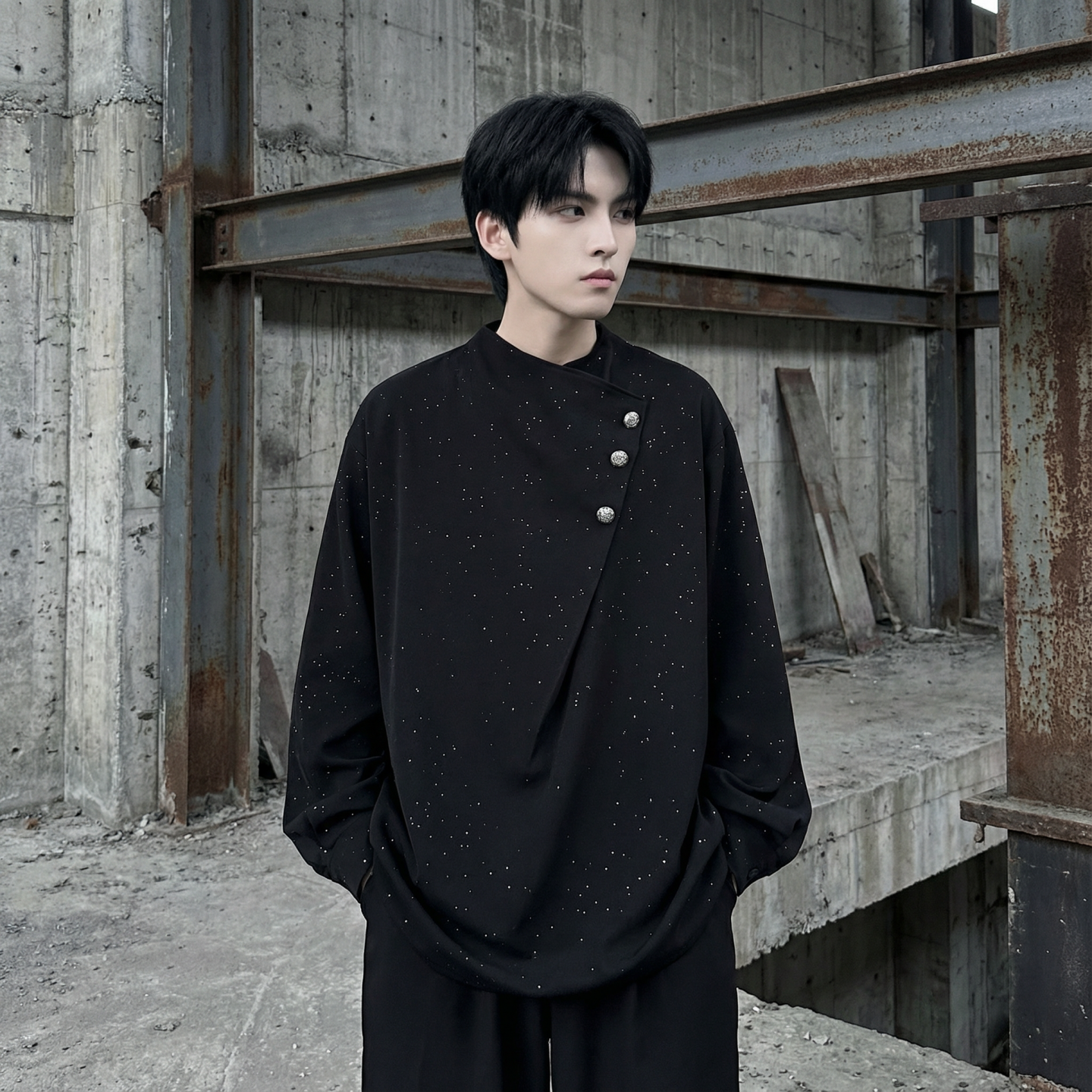 现货新中式痞帅衬衣高级感小香风衬衫微闪潮流痞帅衬衣A903-P68，男装衬衫，星座1017