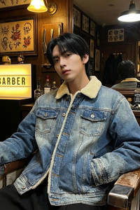 新款现货 做旧羊羔绒牛仔外套保暖棉服夹克 Q2053-P138图片