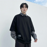 现货2026春款假两件卫衣衬衫领复古vibe格子美式外套A5613-P65，男装衬衫，星座1017