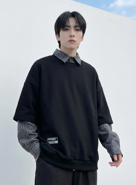 现货 2026春款假两件卫衣衬衫领复古vibe格子美式外套  A5613-P65