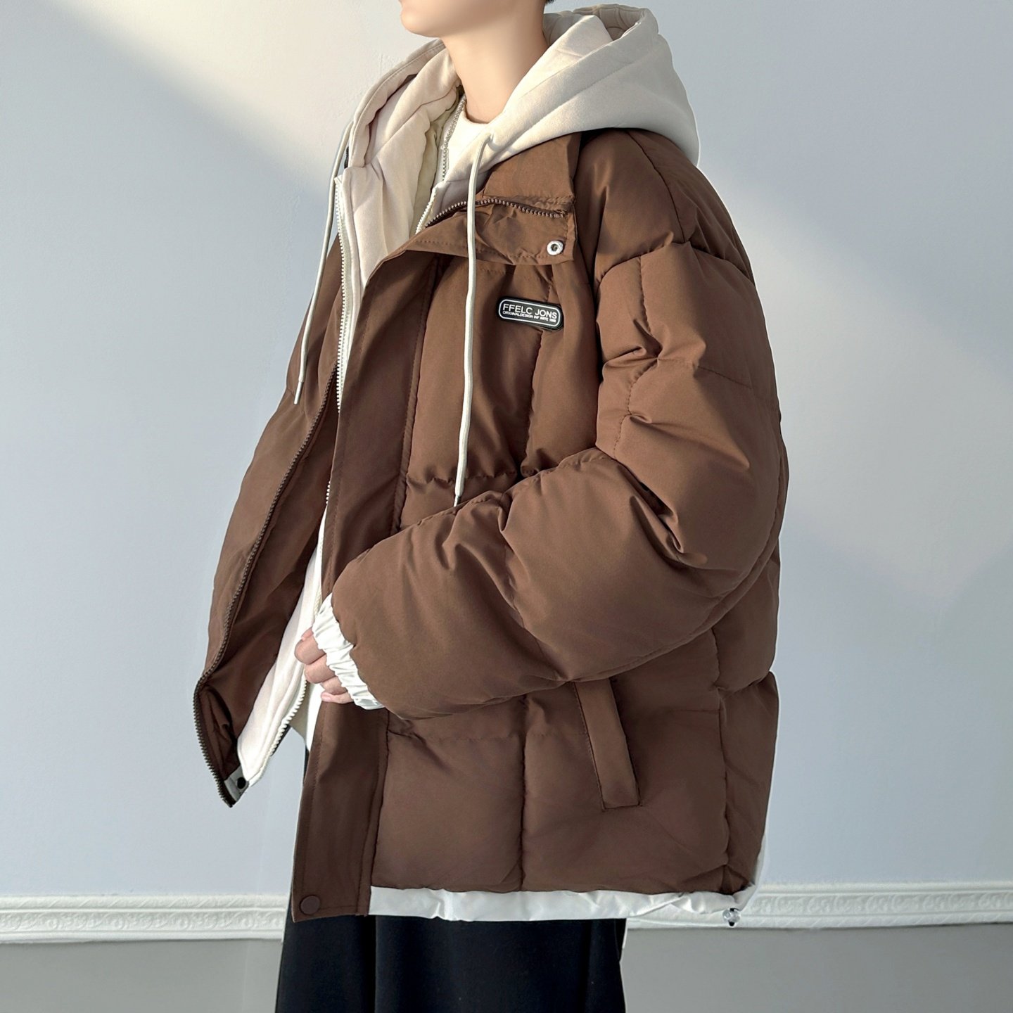 现货 冬季休闲时尚潮流假两件套连帽保暖棉服 M030-P100图片