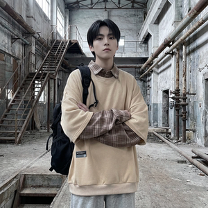 现货 2026春款假两件卫衣衬衫领复古vibe格子美式外套 A5613-P65，男装衬衫，星座1017